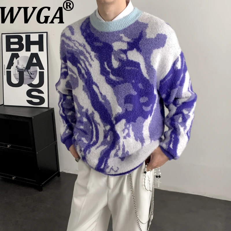 

WVGA Autumn Winter New Men Tide O-Neck Trendy Pullover Oversized Sweather Niche Chic Casual Knitted Coats Streetwear Ins W16243