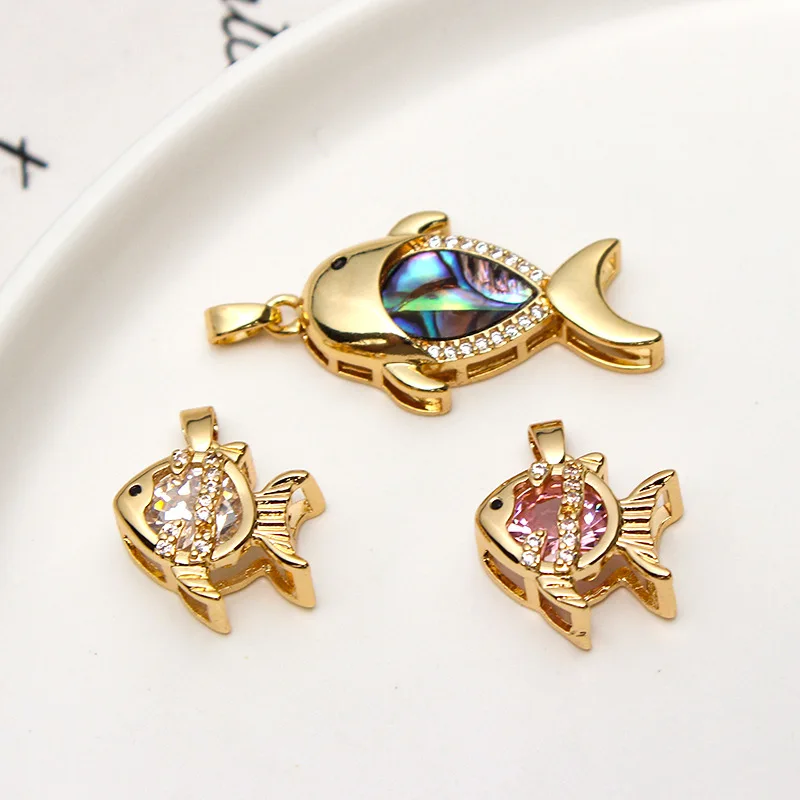 1pcs Copper Inlaid Zircon Shell Whale Fish Bone Small Goldfish Pendant Diy Jewelry Earrings Necklace Accessories Material Charms