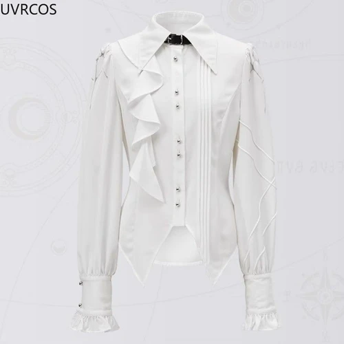 Imagen 2 del producto Camisas victorianas Vintage elegantes de Lolita para mujer, blusas irregulares de manga larga con volantes, Tops ajustados góticos japoneses Y2k para mujer