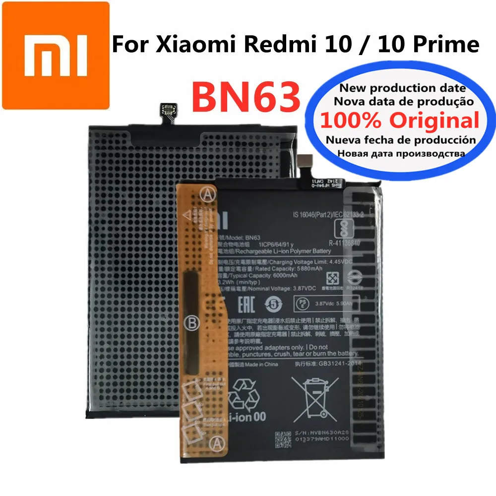 Xiao mi 100% Original BN63 Battery For Xiaomi Redmi 10 / 10 Prime Phone High Capacity 6000mAh Batteries Fast Deliver