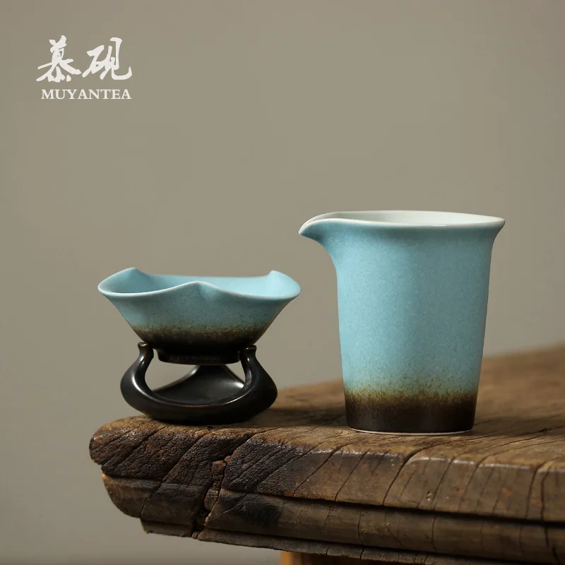 Mutao Ceramic Creative Kiln-Transformed Strainer Leaf Filter Set Household Tea Separator And Sharing Cup