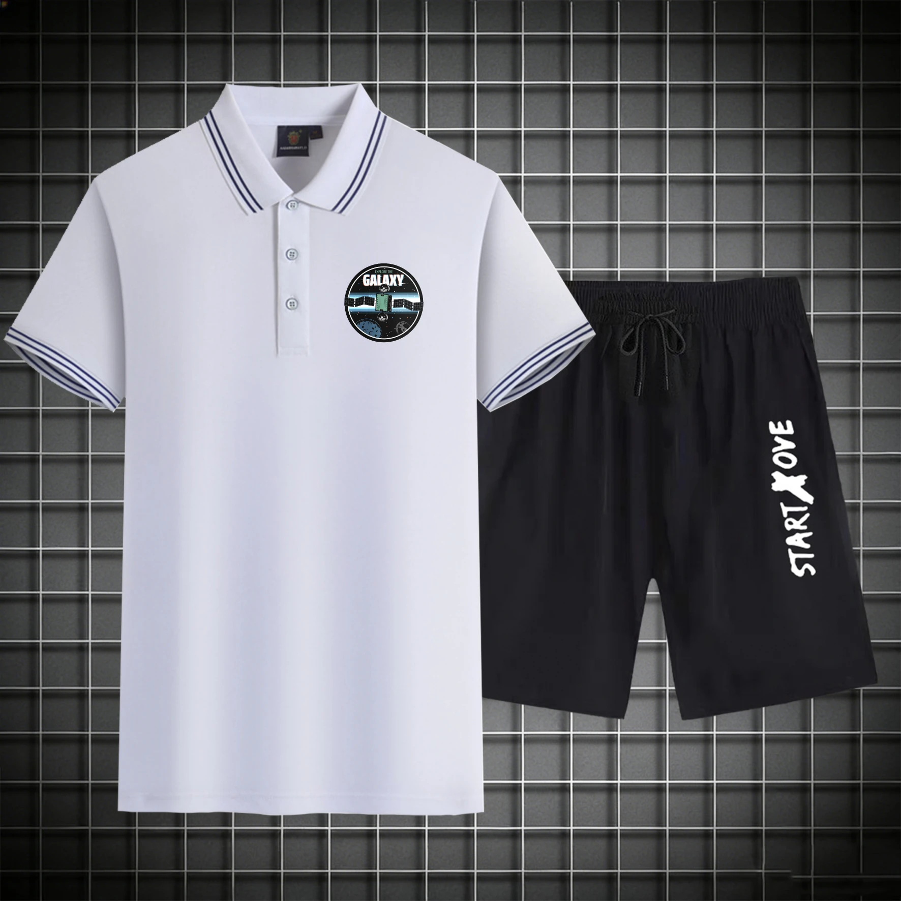 

men's Polos sets 2026 Summer Short sleeve men's chandals Printed sets for men drip clothing Graphic sweat suit Polyester