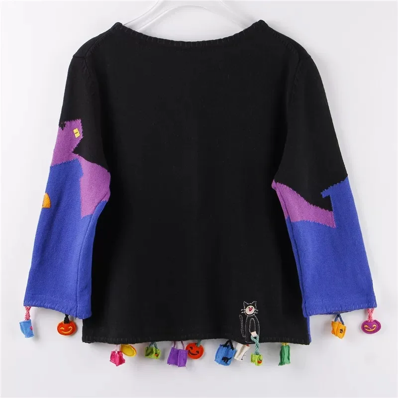 European and American knitted women's sweaters, heavy embroidery, Halloween elf handmade design, cardigan sweater
