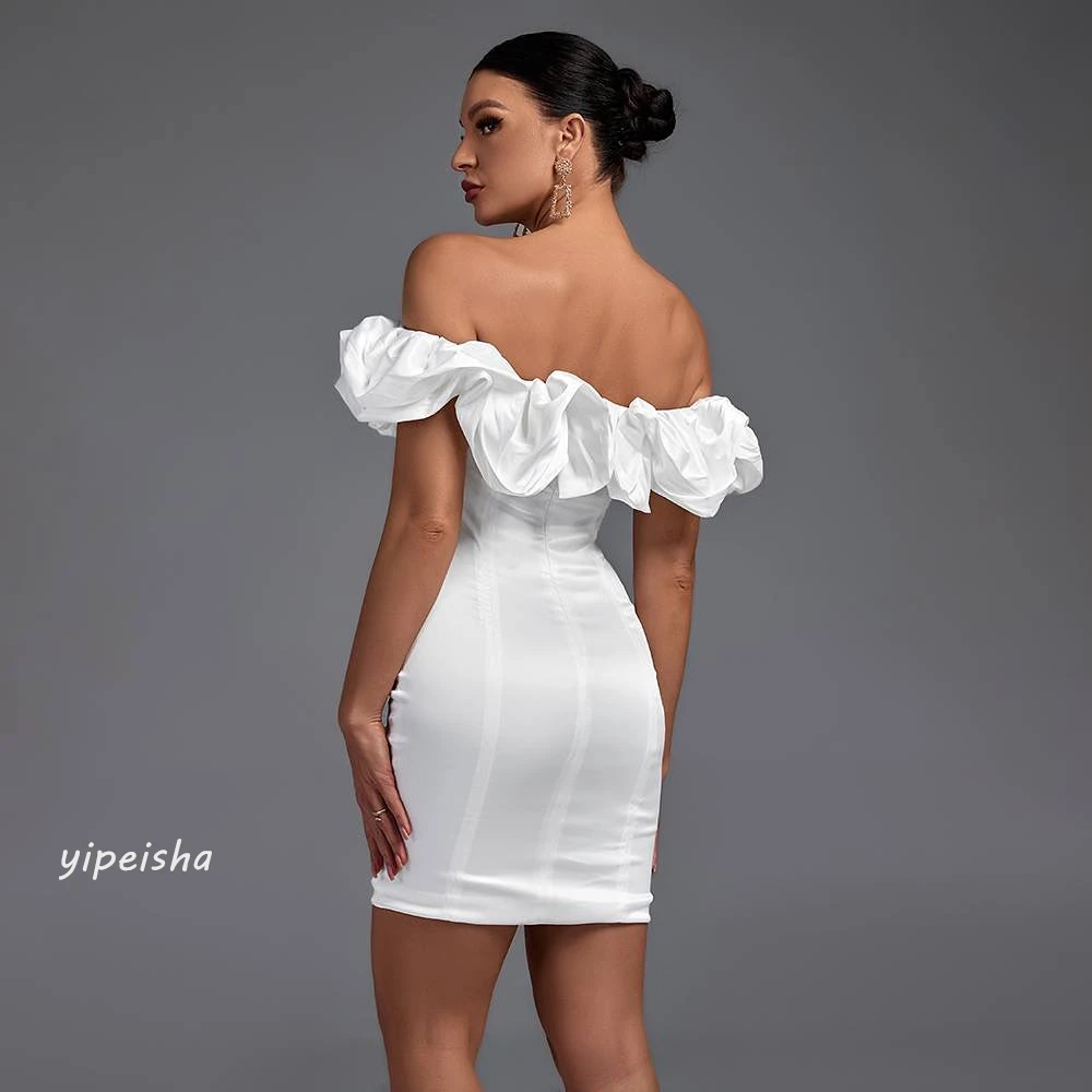 Jiayigong High Quality  Evening Jersey Pleat Ruched Celebrity A-line Off-the-shoulder Bespoke Occasion Gown Mini Dresses