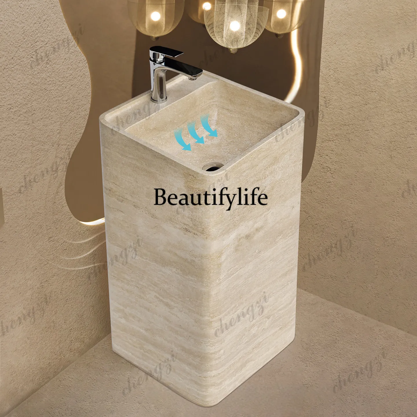Column basin Integrated floor-to-ceiling marble wash basin Hotel clubhouse, wash basin