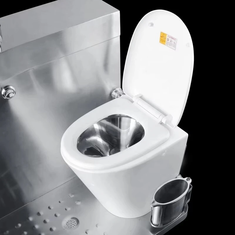 One‑Piece Stainless Steel RV Toilet, Western‑Type Toilet Bowl With Sink For Motorhome, Bus And Camper Van Sanitation Replacement view 3