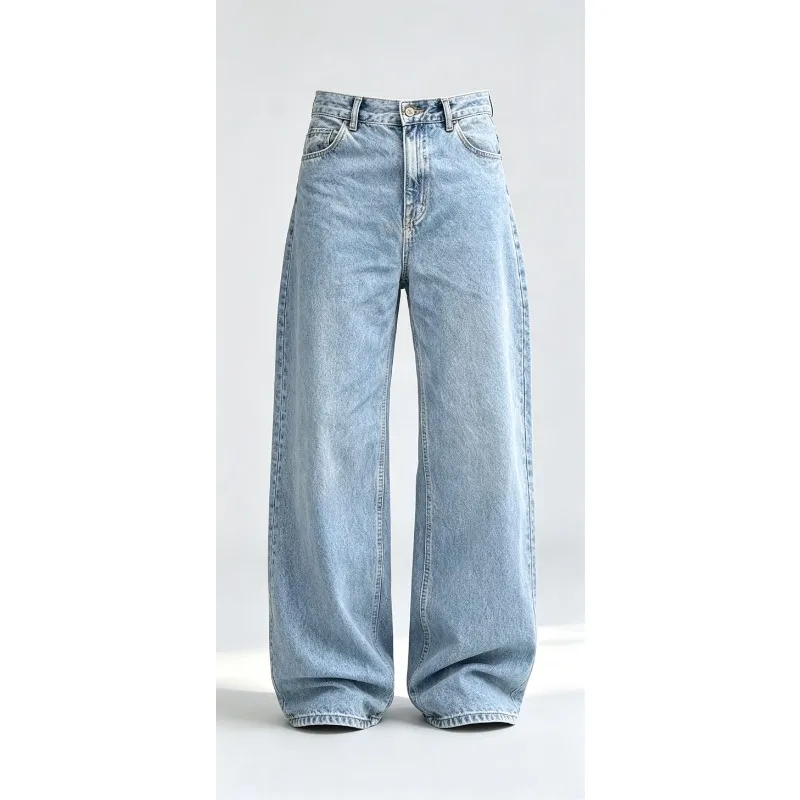 Men American Vintage Washed Loose Non Stretch Straight Jeans Minimalist High Street Casual Denim Pants For Male Street Wear