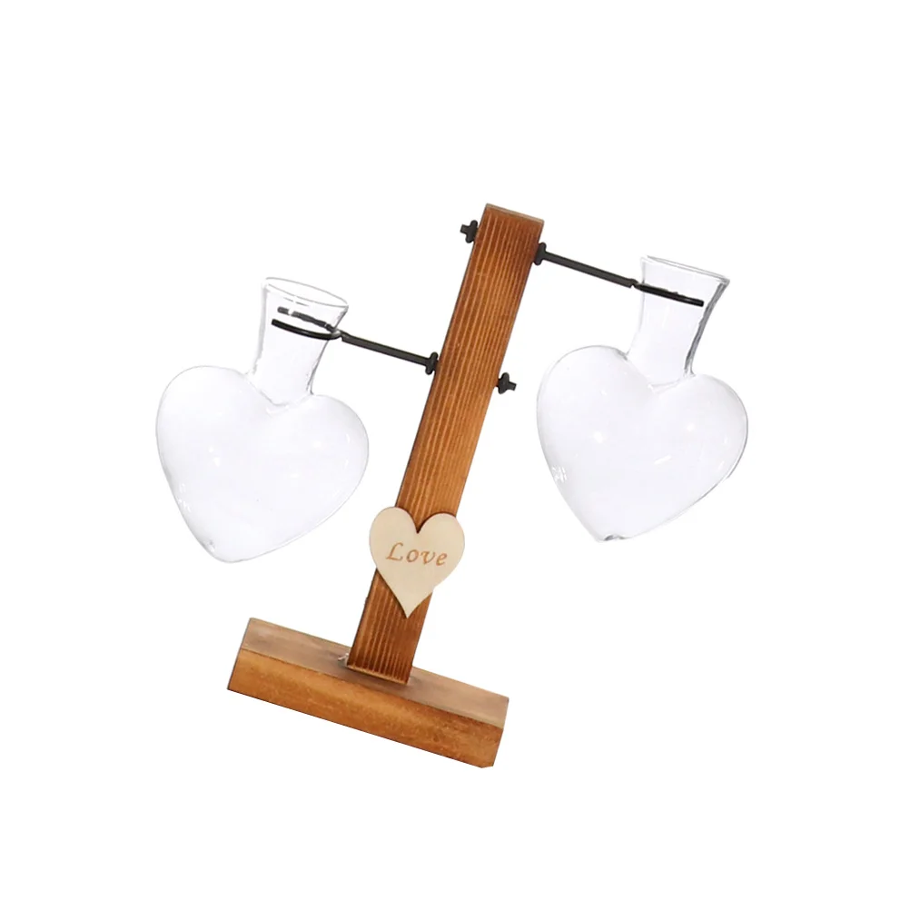 

Heart-Shaped Glass Wooden Base Borosilicate Transparent Container For Home Decor Flowers Plants Love Design Perfect For
