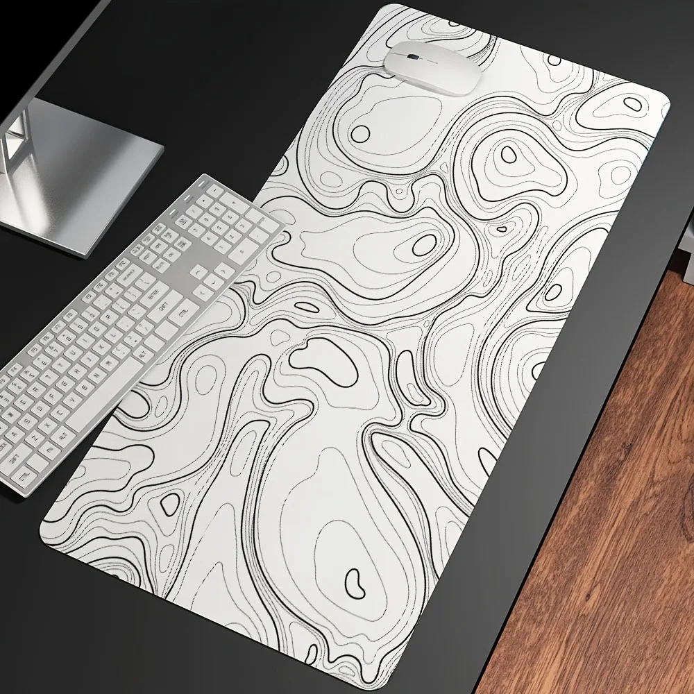 CIFBUY Large Mouse Pad Rubber Non Slip Gaming Desk Mat White Black Topographic Map Contour Lines Art Office Laptop Keyboard Prot
