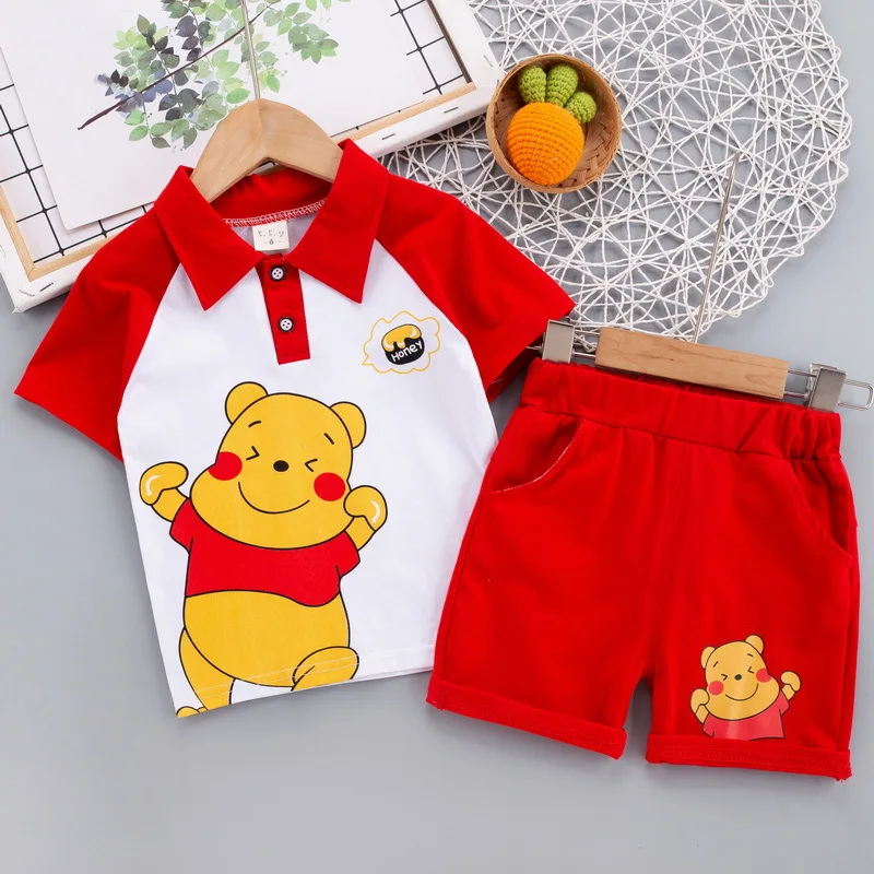 Baby Boys Cotton Clothing Sets Kids Cute Cartoon Winnie The Pooh Summer Suits T-Shirt Shorts Clothes Children 0 1 2 3 4 Years