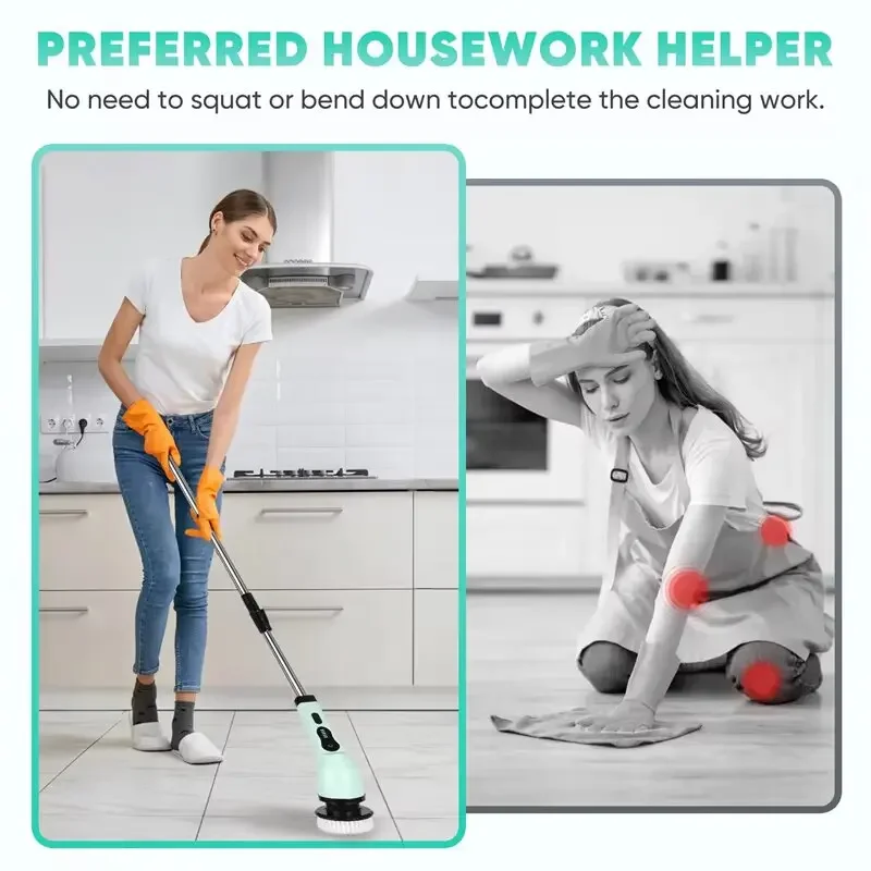 9-in-1 Wireless Rotating Electric Cleaning Brush, Multi-scene Household Scrubber for Deep Cleaning Bathroom Kitchen Toilet
