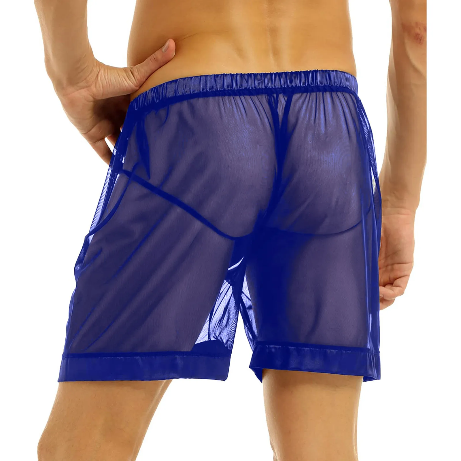 Men Boxers Underwear Mesh Transparent Breathable Underpants Mesh Shorts See Through With Large Split Boxershorts Boxers Homme