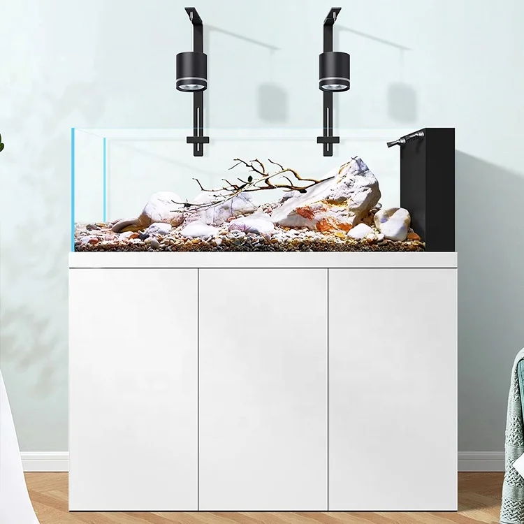 

Wholesale Customized Stream Fish tank Ecological Landscaping Aquarium in Super White Large Bottom Filter System for Living Room