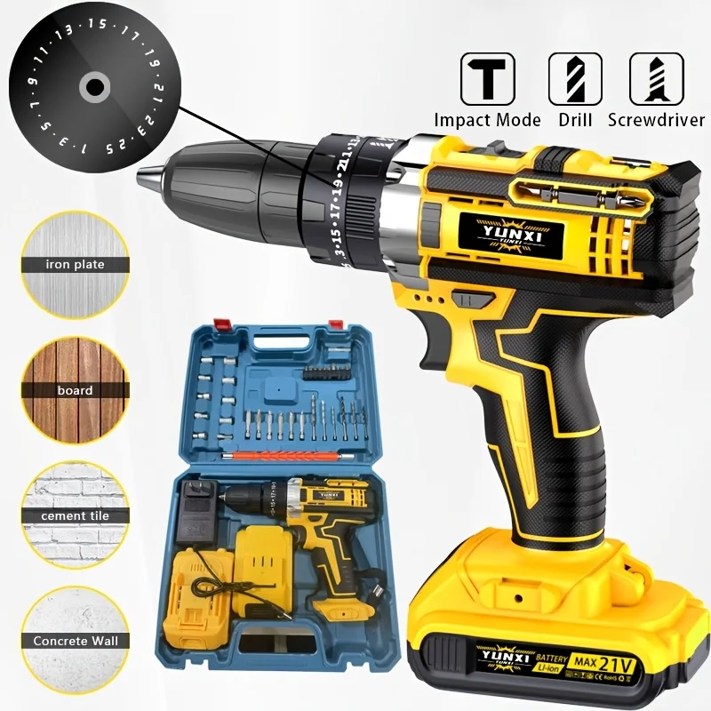 

Cordless Lithium Battery Drill, 21V Brushless Impact Wrench, Suitable for Automobiles, Construction, Heavy-duty DIY Tools, Father's Day, Men's Gift