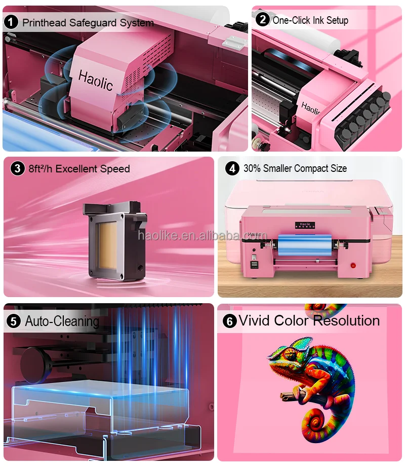 Sale New A3 Smart Pink UX7 UV DTF Printer WIth DX7 Printhead For Cup Wraps, Stickers & Small Business