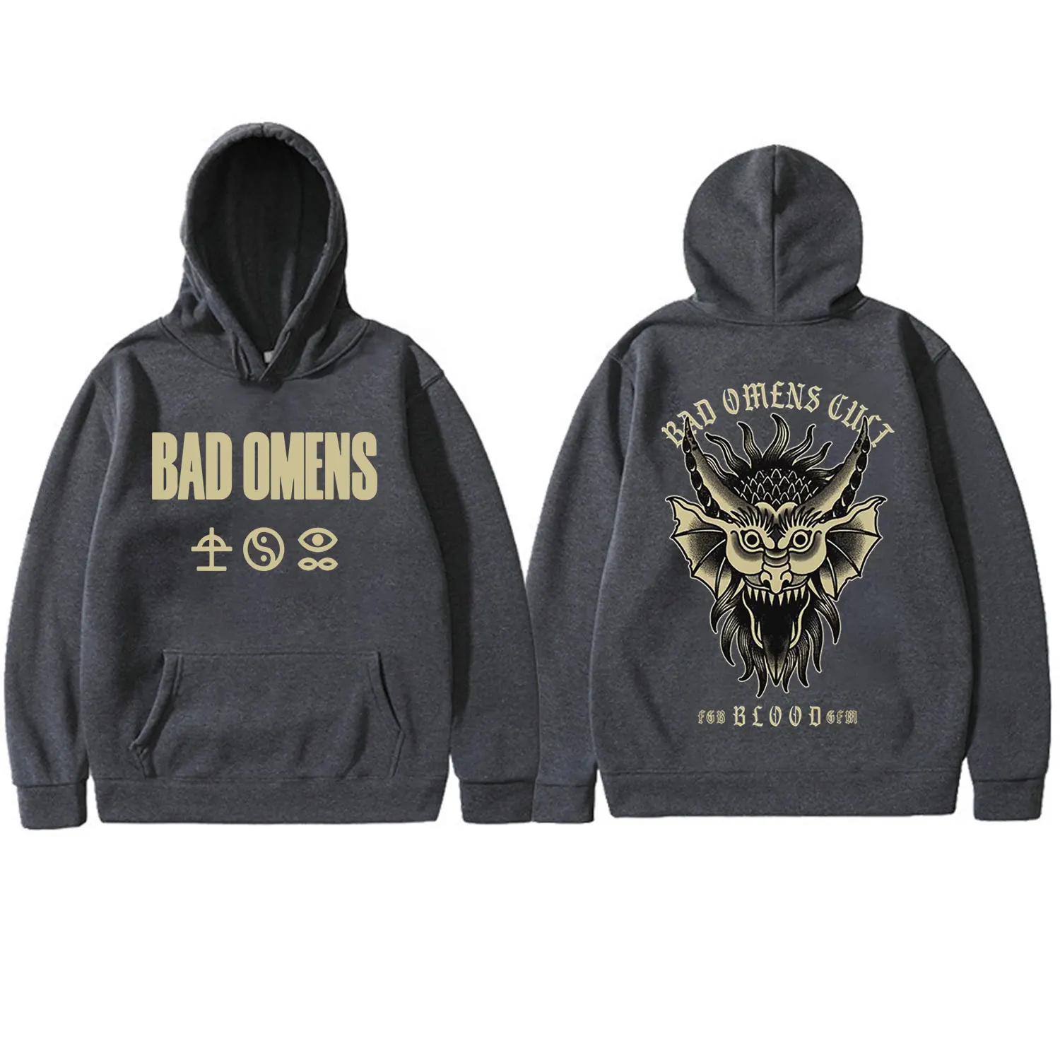 Bad Omens Band Double Sided felpa con cappuccio uomo donna moda Vintage pullover oversize autunno inverno felpe in pile a maniche lunghe