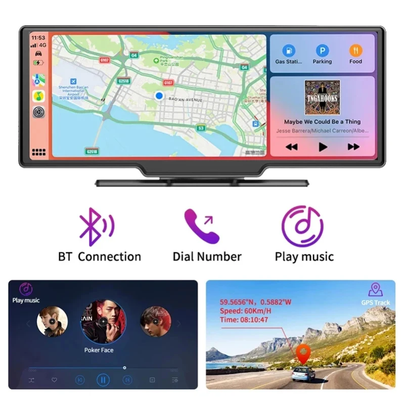 10.26 Inch Dash Cam 4K CarPlay Android Auto Car Dvr Wireless 5G WiFi Bluetooth AUX Dashcam GPS Track FM Video Recorder Camera image 5