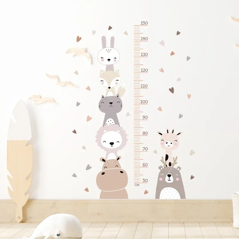 

Boho Color Style Smile Animals Bear Lion Hearts Height Measurement Ruler Wall Stickers for Kids Room Baby Nursery Wall Decals