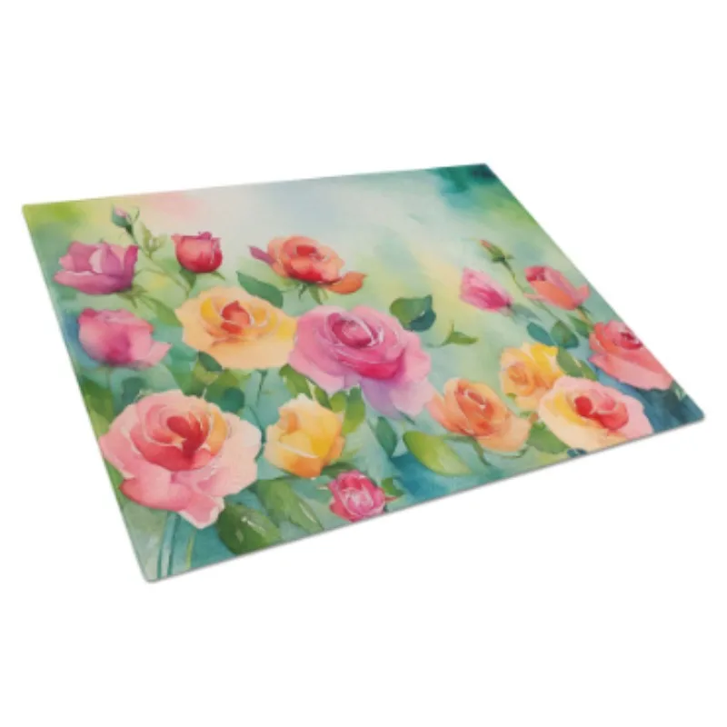 

Декоративная разделочная доска из закаленного стекла с акварелью, большая кухонная разделочная сервировочная доска, нескользящая закругленные углы, ручная стирка