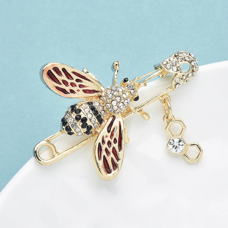 Wuli&baby Lovely Bee Brooch Pins For Women Men Rhinestone Bee And Honeycomb Beautiful Brooches Gifts