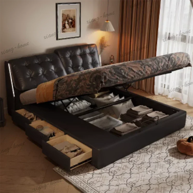 PG Vintage Black Double Bed Style Nordic Italian Full Size Double Bed Home Queen Design Regale Sleeping Muebles Hotel Furniture