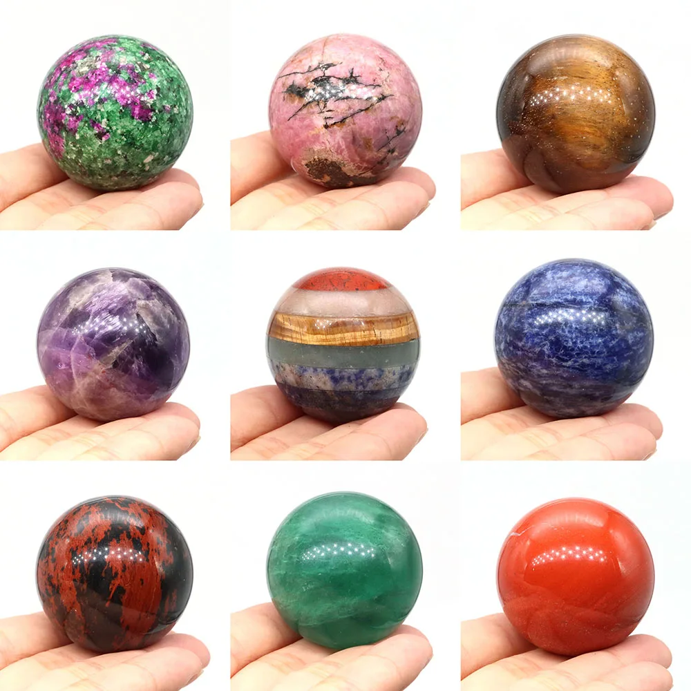 

40mm Natural Stones Ball Reiki Healing Crystals Sphere Massage Globe Quartz Agate 7 Chakra Mineral Gems Specimen Home Decoration