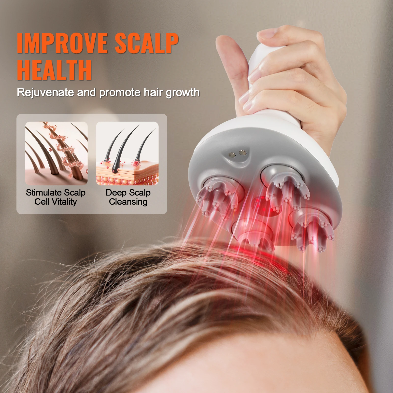 VEVOR Electric Scalp Massager Rechargeable Head Massager Hair Growth IPX7 Waterproof Portable Kneading Electric Scalp Scratcher