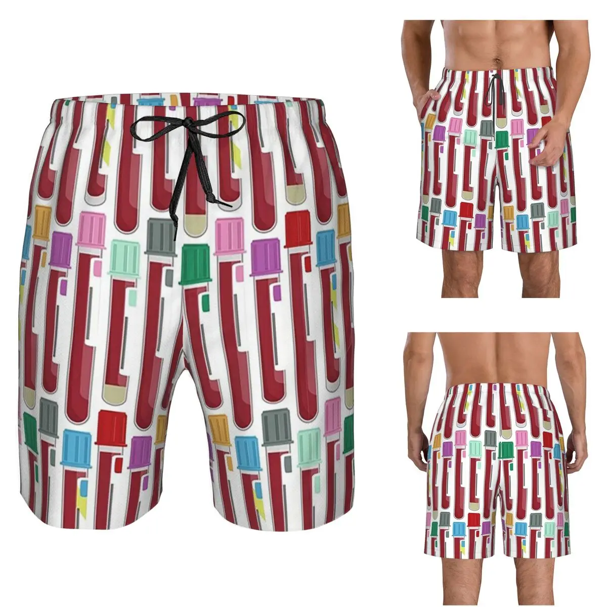 Phlebotomy Blood Tubes Trunks Beach Board Shorts Casual Quick Dry Swimming Summer Men Pants