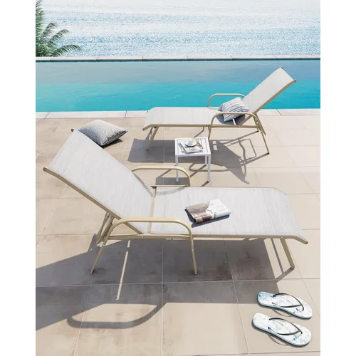 Chaise longue d'extérieur avec accoudoirs, ensemble de 2 chaises longues de piscine, 5 positions réglables en aluminium, chaise longue de bronzage