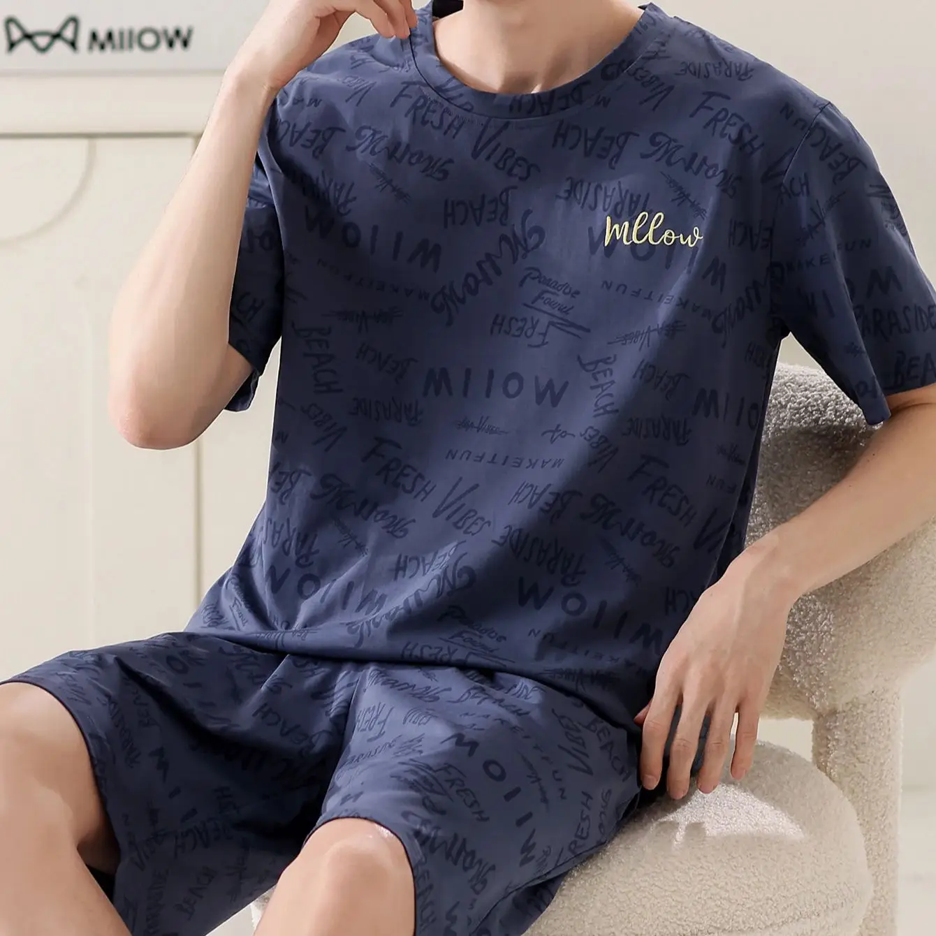

Men's Pajama Set Casual Trendy Basic Style Letter Print Round Neck [T-Shirt] Short-Sleeve Top - Shorts Sleepwear Bottoms Loungewear Set 2-Piece Set Suitable for Wearing Outside in Spring and Summer