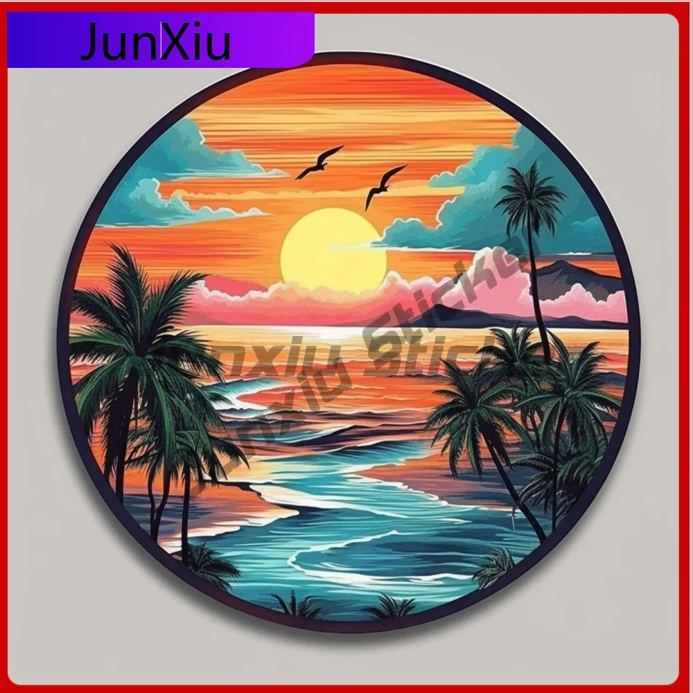 

Ocean Sunset Sticker Nature Decal for Truck Palm Tree Cool Waterproof Vinyl Acces Car Laptop Window Bumpe