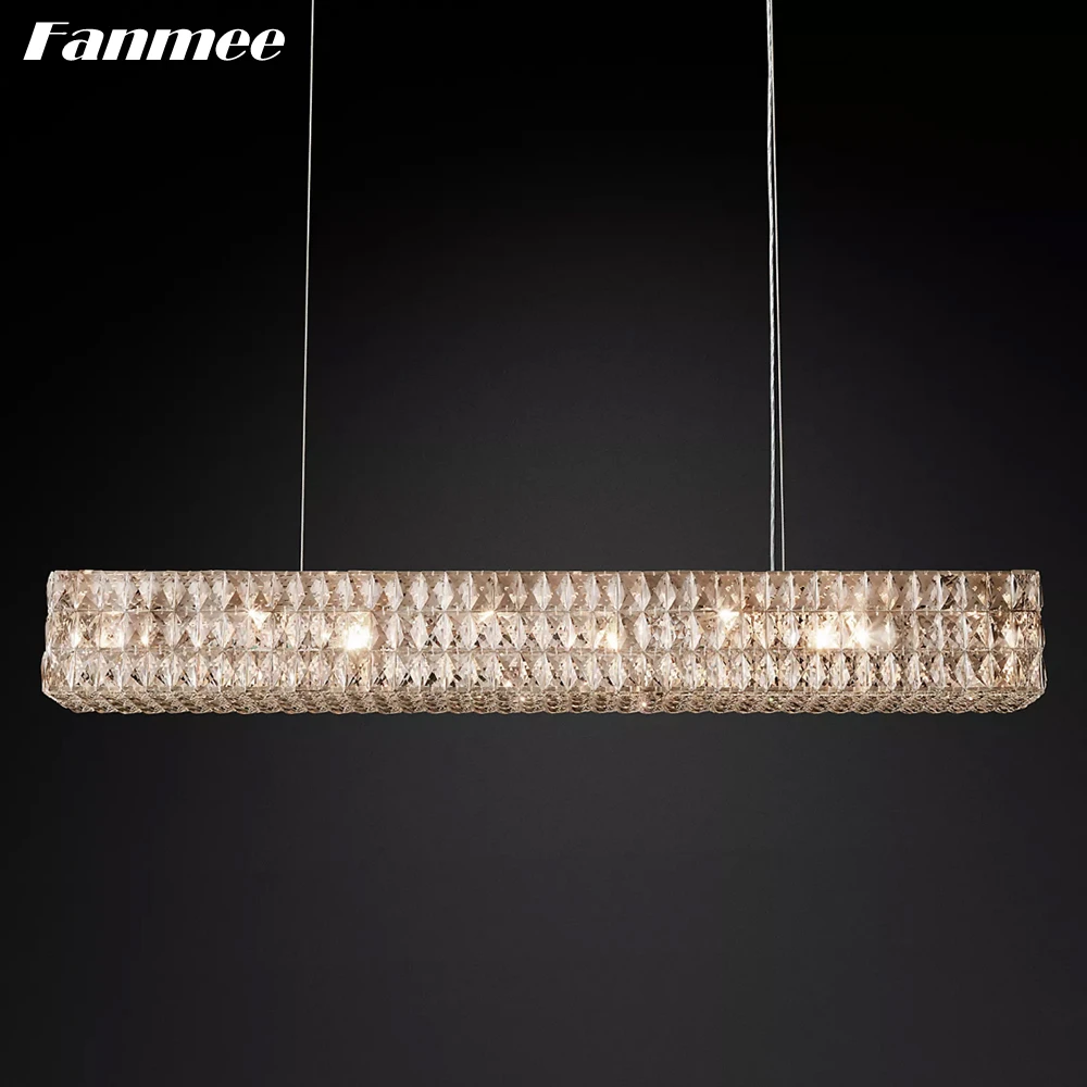 

Spiridon Linear Chandelier Clear Prism Crystal Rectangular Chandelier Lighting LED Modern Pendant Hanging Lamp for Dining Room