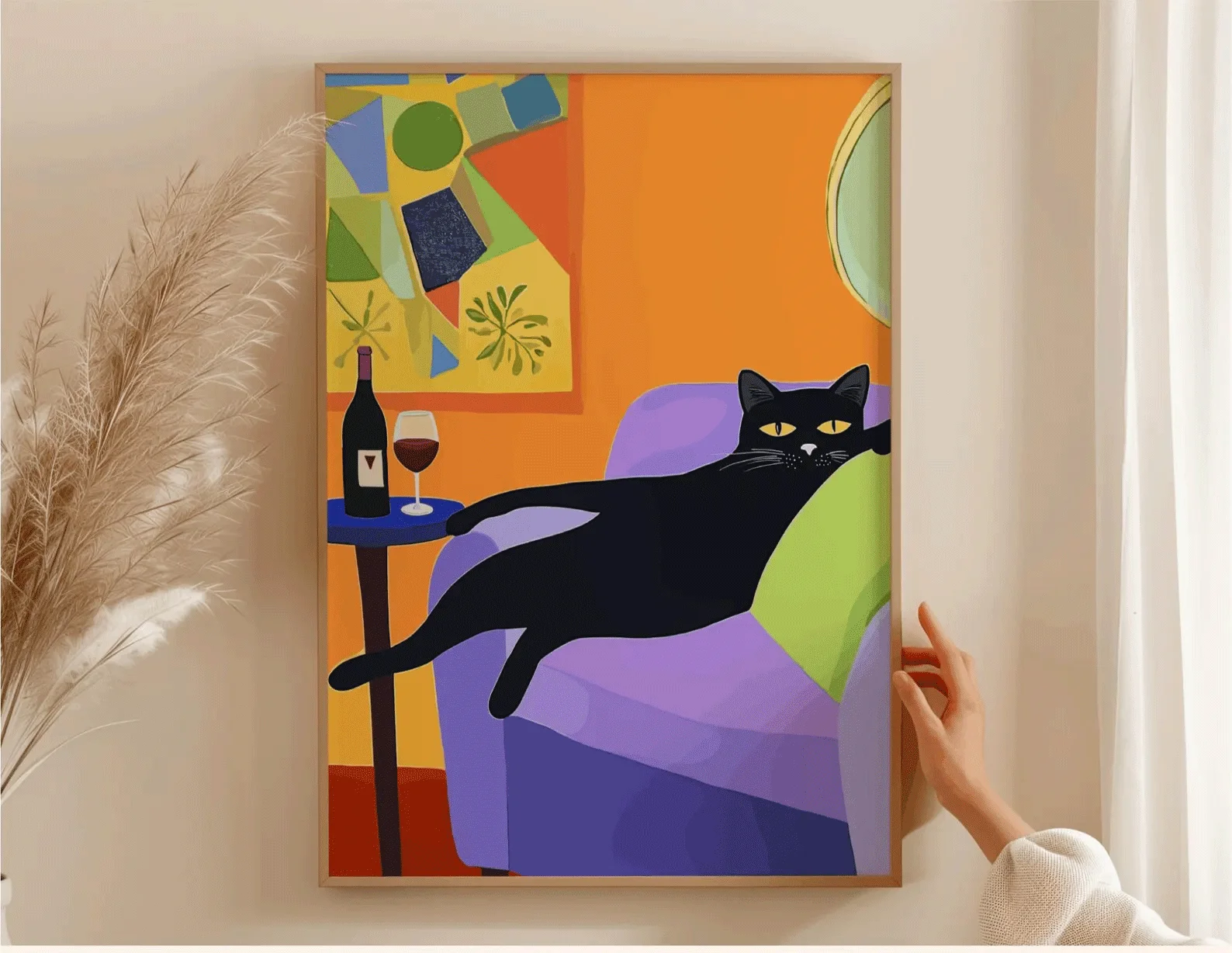 Retro Hitam Kucing Anggur Seni Dinding Bar Keranjang Dekorasi Koktail Seni Bar Anggur Dekorasi Vintage Abad Pertengahan Kucing Hitam Cetak Seni Dinding Eklektif F