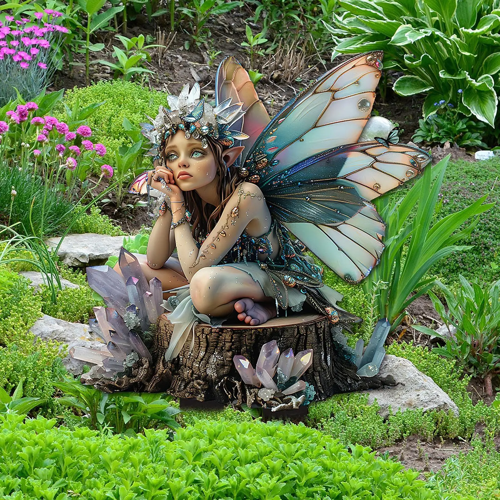 

Elf Fairy Decorative Garden Stake 2D Lawn Ornament for Pathway Bonsai Yard