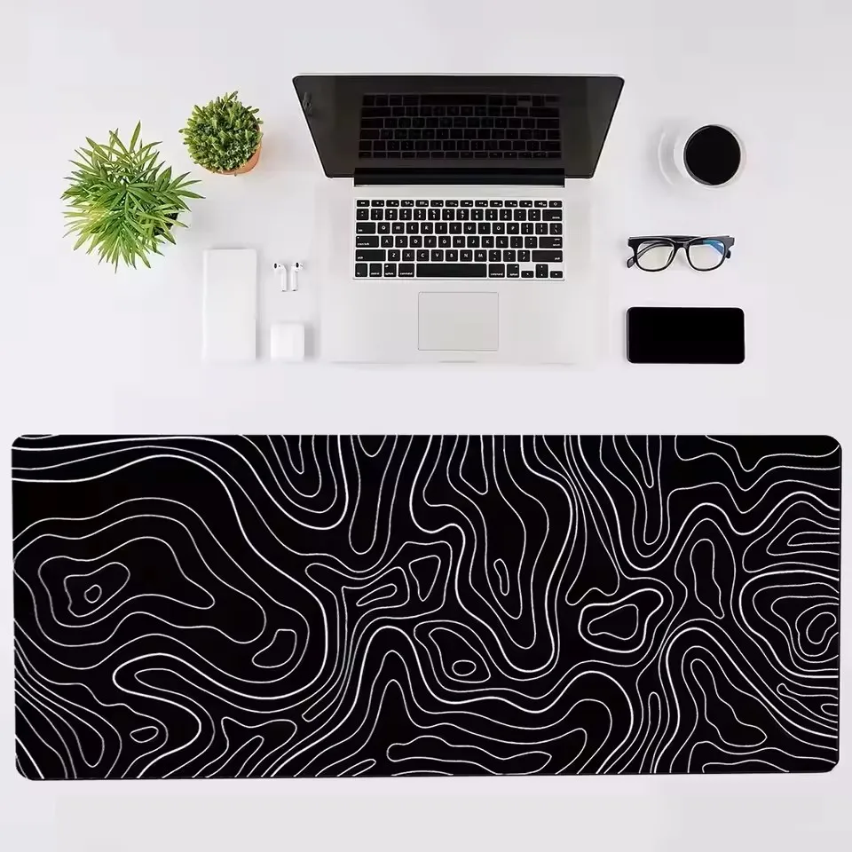 XXL Desk Mat Black And White Strata Liquid Mousepad Large Abstract Mouse Pad Gaming Deskmat With Lockedge Office Non-slip Carpet
