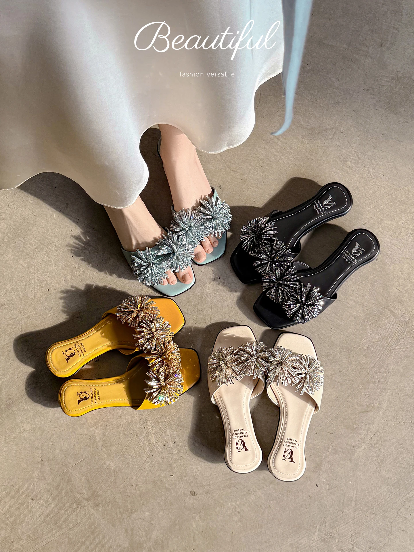 2026 new summer women sandals natural leather 22-25cm microfiber+sheepskin open toe flower mules low heel women slippers fashion