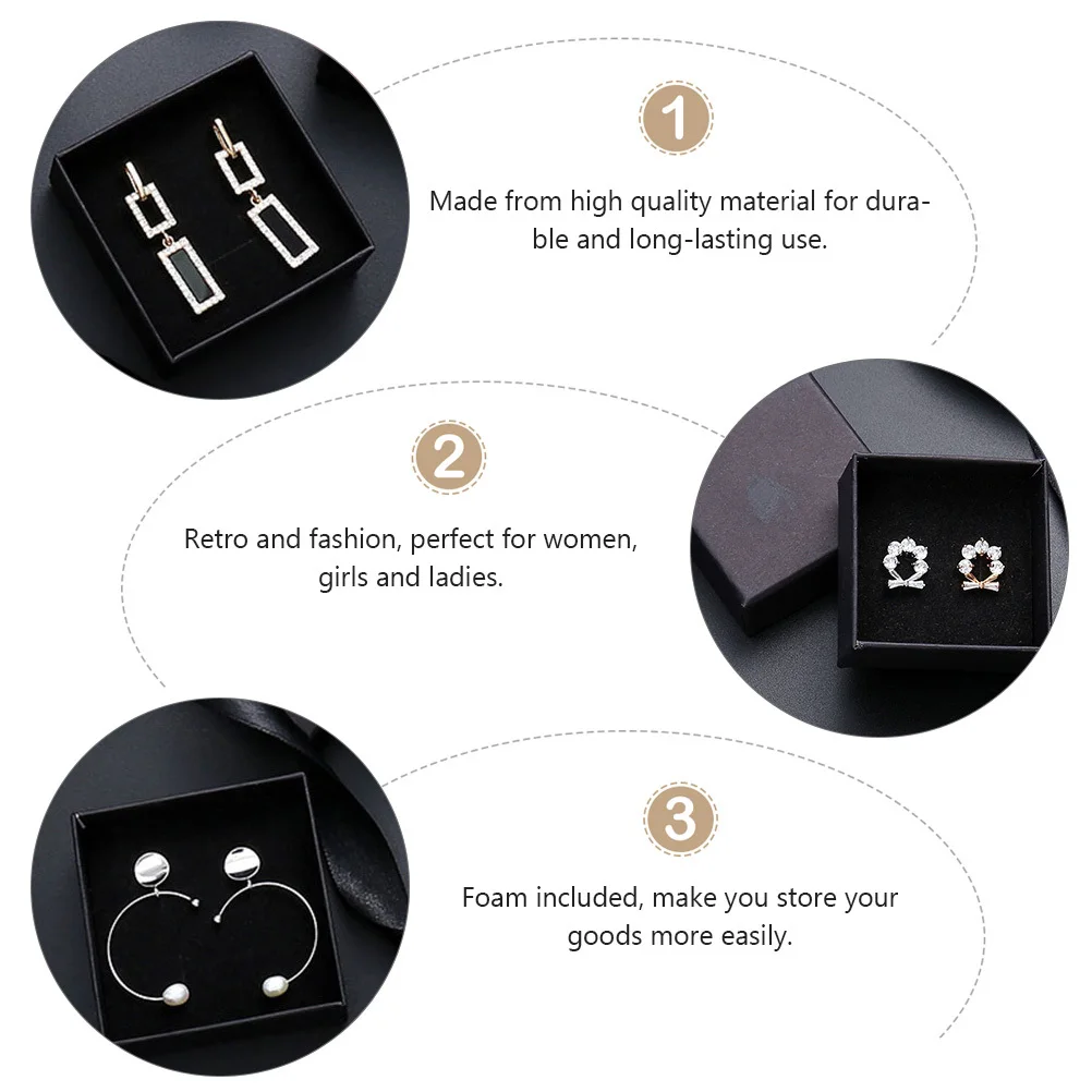 48Pcs Jewelry Storage Boxes Black Kraft Paper Small Size Cases Foam Included for Rings Earrings Gifts Jewelry Box