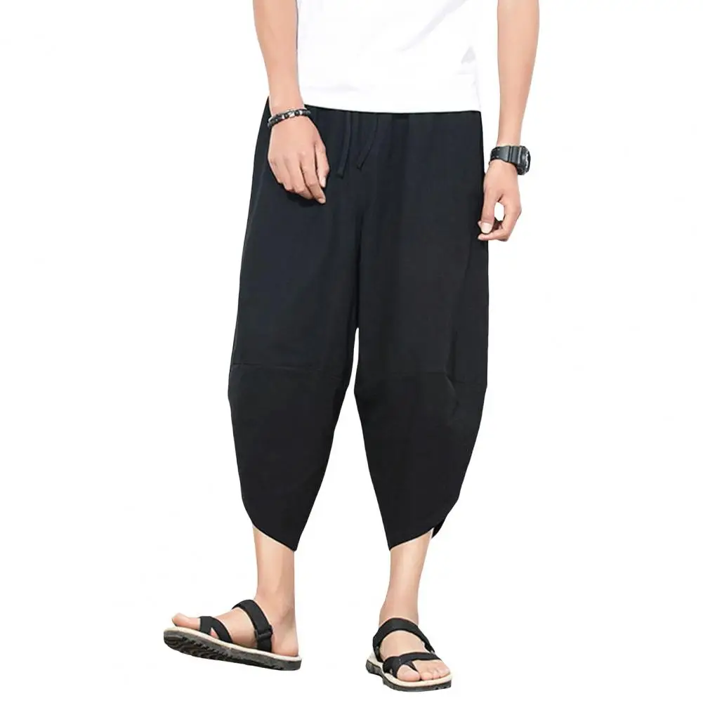 

Men Pants Japanese Style Mid-calf Harem Trousers with Deep Crotch Multi Pockets for Casual Daily Wear Men's Summer Pants for Men