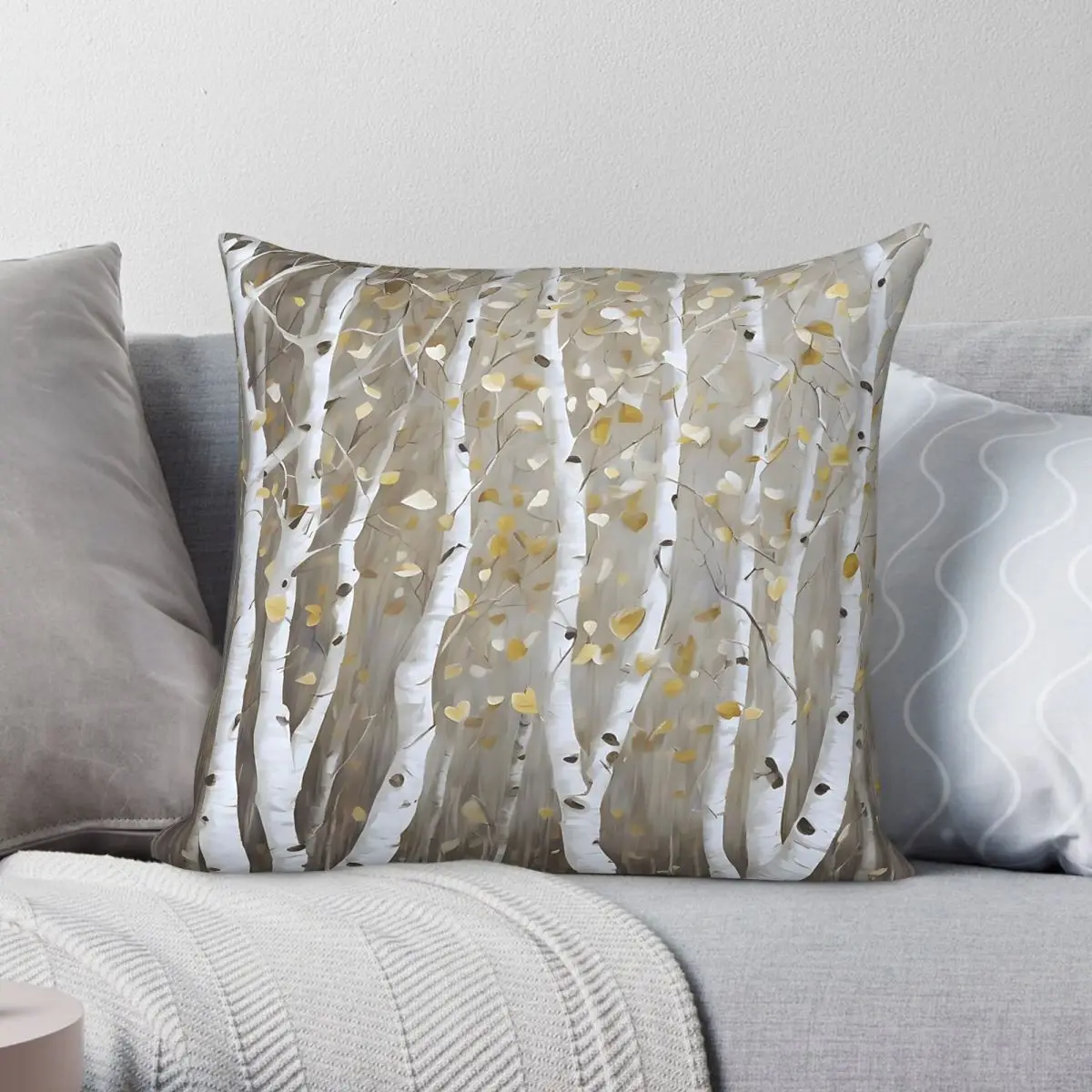 Dancing Aspen Trees Square Pillowcase Polyester Linen Velvet Creative Zip Decorative Throw Pillow Case Room Cushion Case