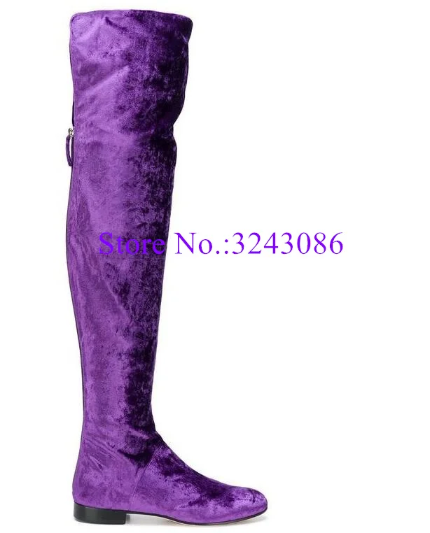 New Velvet Beige Color Woman Flat Long Boots Fashion Round Toe Comfortable Casual Over the Knee Boots Sexy Lady Shoes Dropship