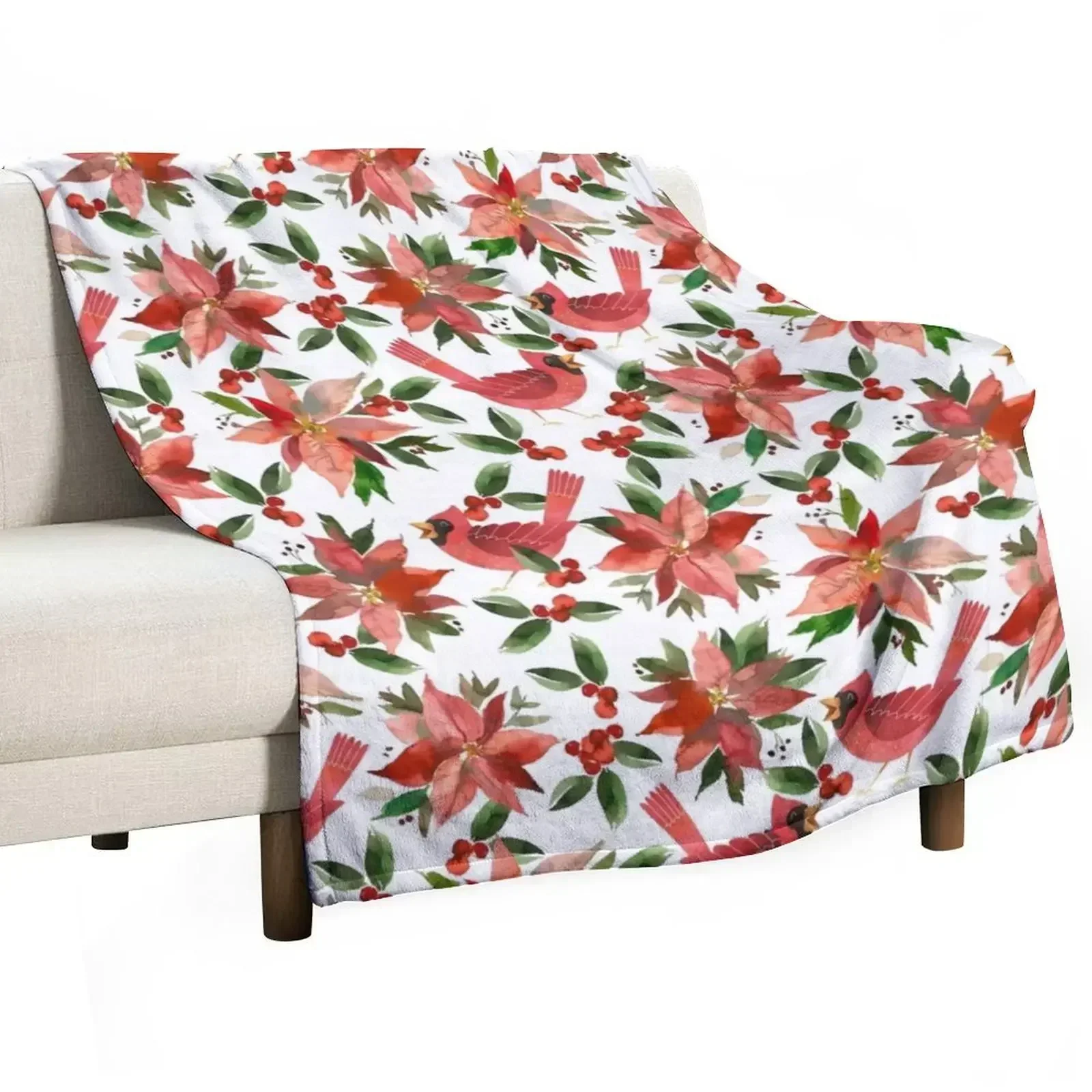 Cardinal Poinsettia Throw Blanket warm for winter Quilt Heavy Luxury St Luxury Designer halloween Blankets
