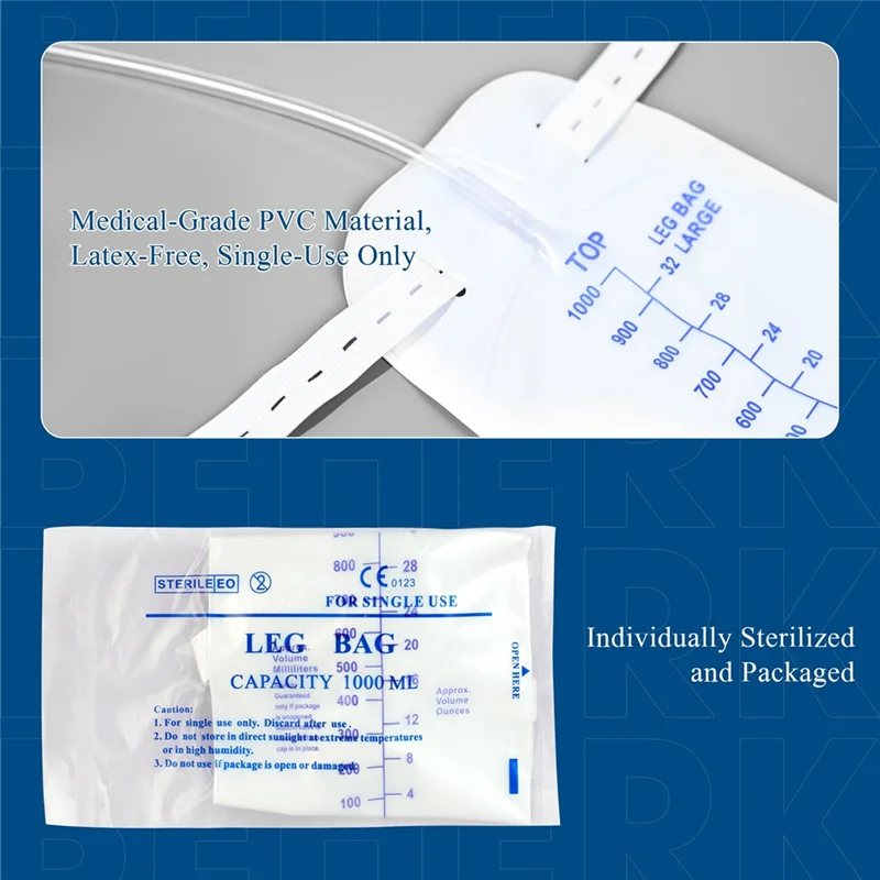 HRBAJ-حقيبة تصريف البول 1000 مل حقيبة ساق قسطرة، 5 عبوات للرجال مع صمام مضاد للارتجاع