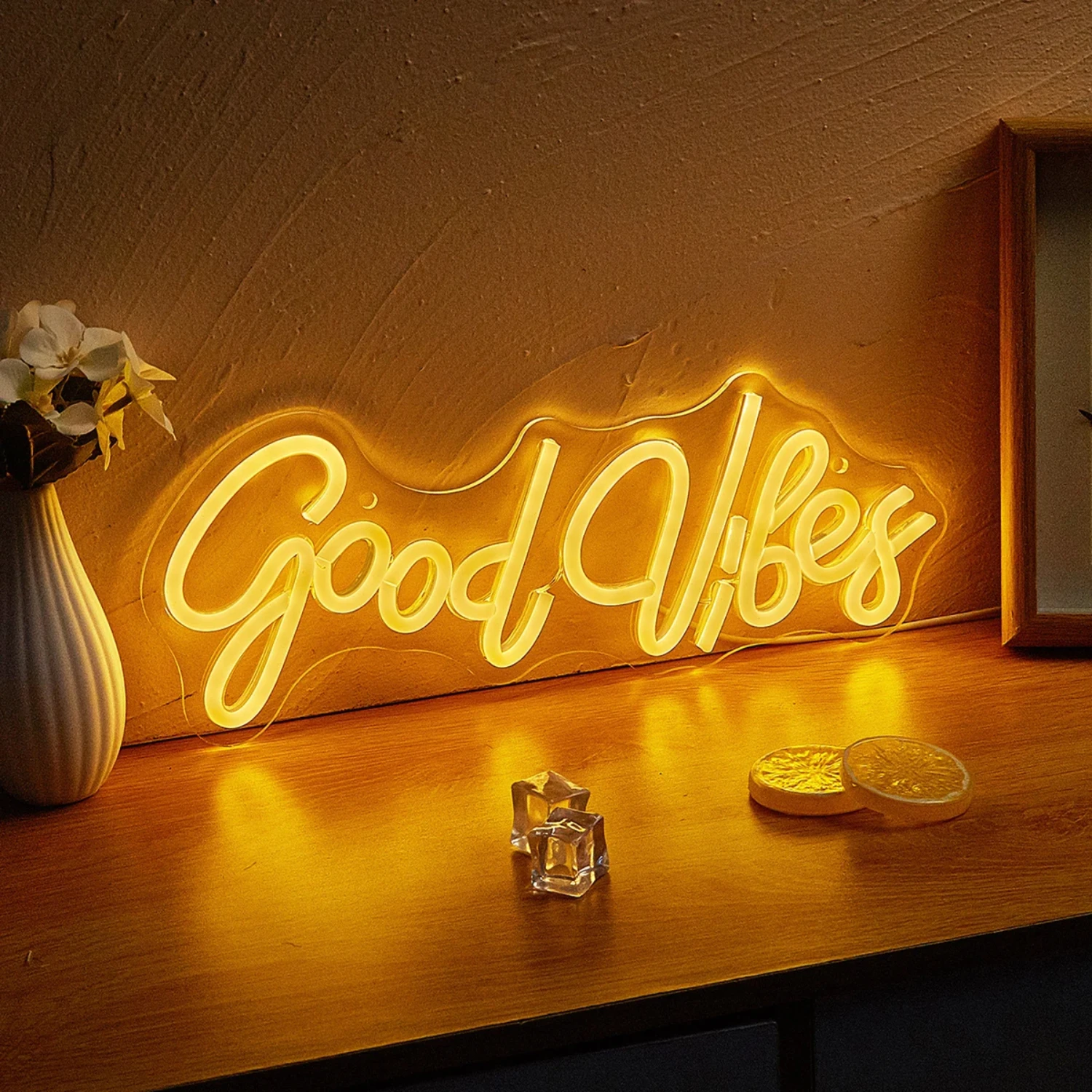 Chi-buy LED Neon Goodvibes USB Powered Neon Signs Night Light 3D Wall Art & Game Room Bedroom Living Room Decor Lamp Signs