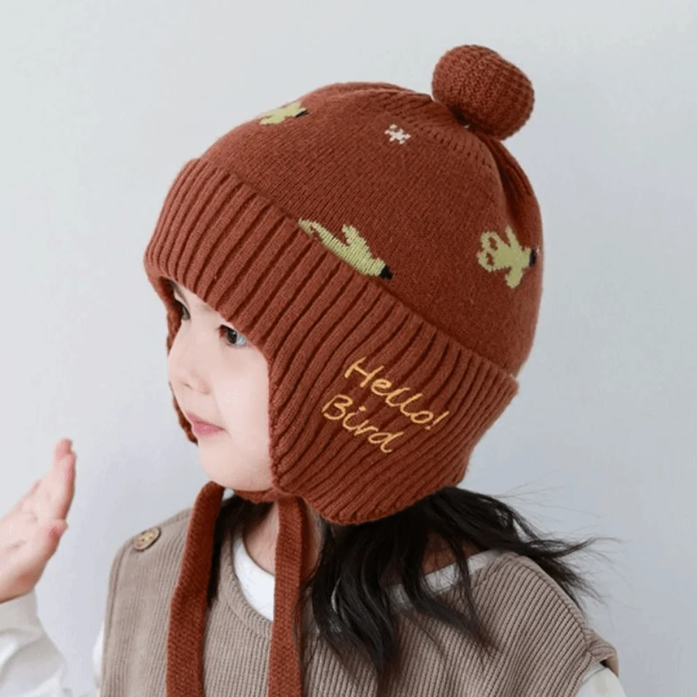 

Fleece Lining Winter Baby Crochet Hat Windproof Soft Toddler's Knitted Cap Lace-up Thickened Ear Protection Hat Baby Headwear