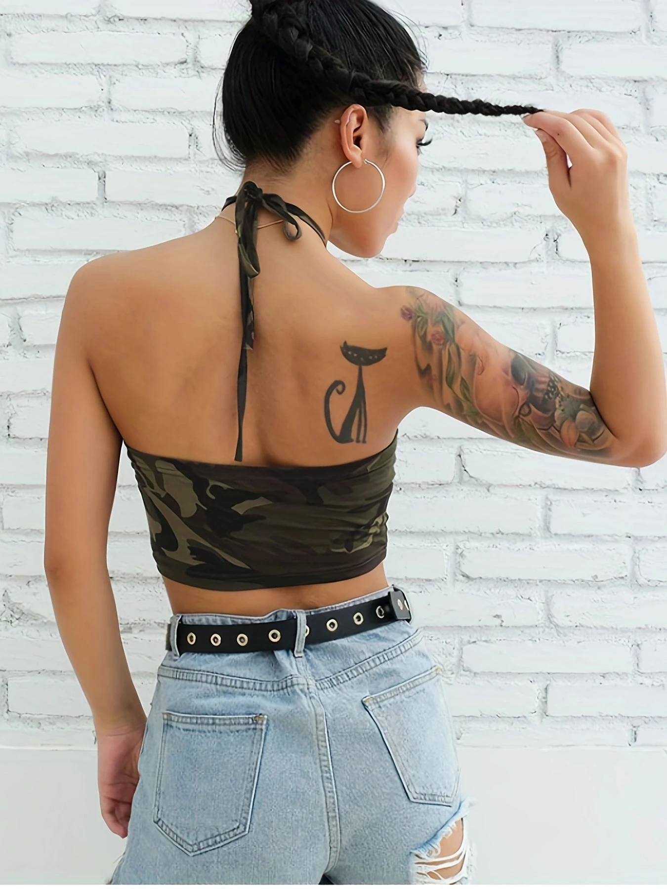 Europe And The United States Camouflage Print Small Halter Vest Female Summer Crop Back Sexy Halter Sleeveless Blouse Female