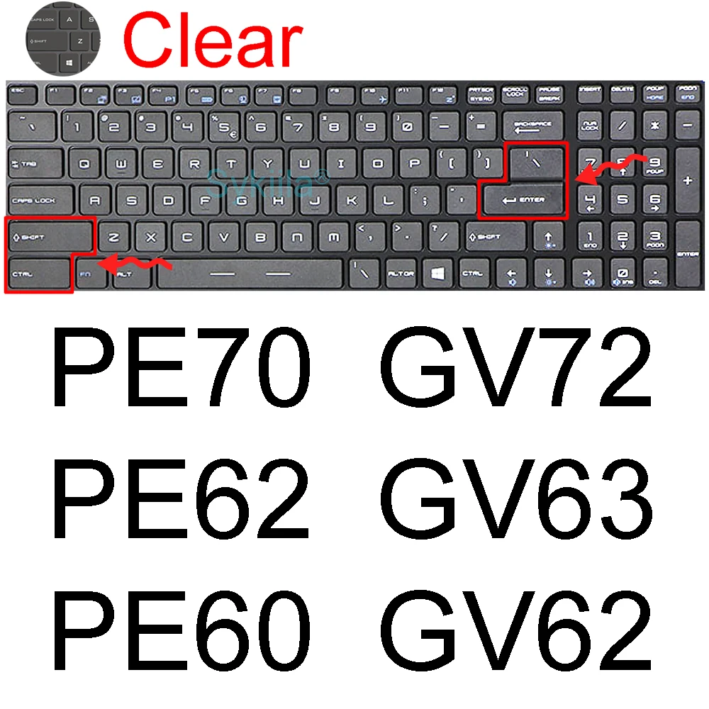 Keyboard Cover for MSI PE70 GV72 PE62 GV63 PE60 GV62 GV72 CR70 CR61 CX61 Z70 GX70 GX60 A6500 GX780 Silicone Laptop Skin Case