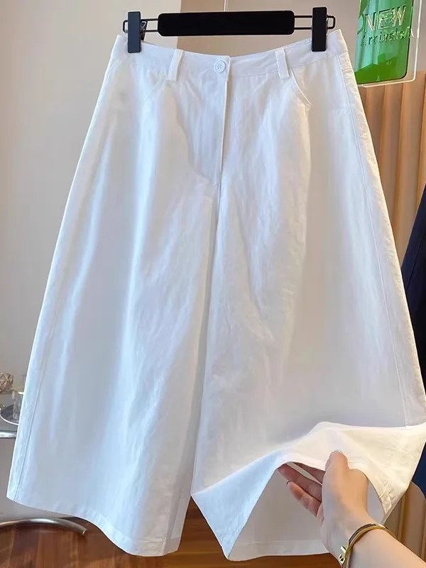 Pantalones Casuales de Cintura Alta, Corte Recto y Pierna Ancha para Mujer, Verano, Mezcla de Algodón y Lino, Talla Grande, Ajuste Holgado y Delgado