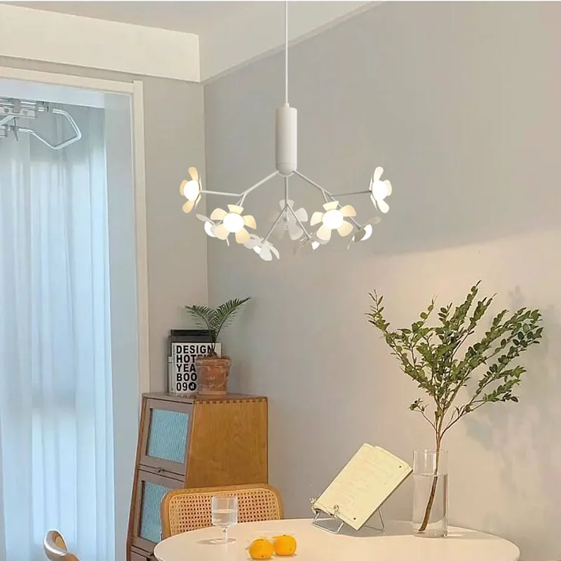 Bouquet LED Chandelier Pastoral Flower Pendant Light for Kitchen Island Blossom Ceiling Light for Dining Room Decor Bedroom Lamp