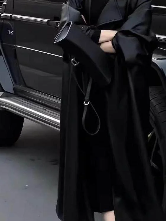 

Bla PU Leather Jaet Women's Mid-Length Loose Fit Cool Sle Spring Autumn New Arrival Faionable Small Size Coat