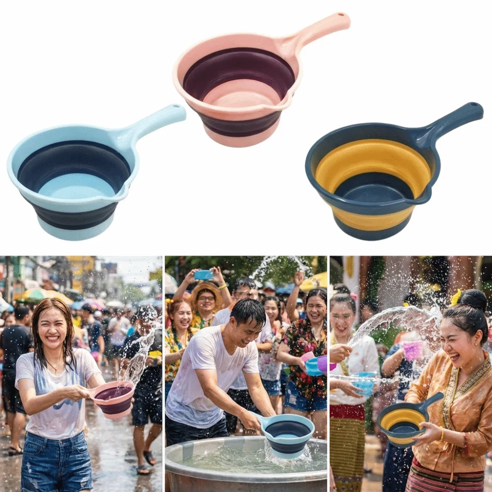 Creative Folding Water Scoop Suspensible Portable Collapsible Bath Scoop Long Handle Ergonomic Grip Fruit Washing Scoop